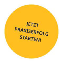 Aufkleber mit Aufschrift: Jetzt Praxiserfolg starten!