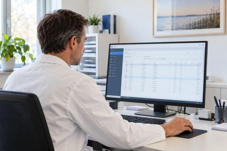 Arzt am Computer mit Praxissoftware