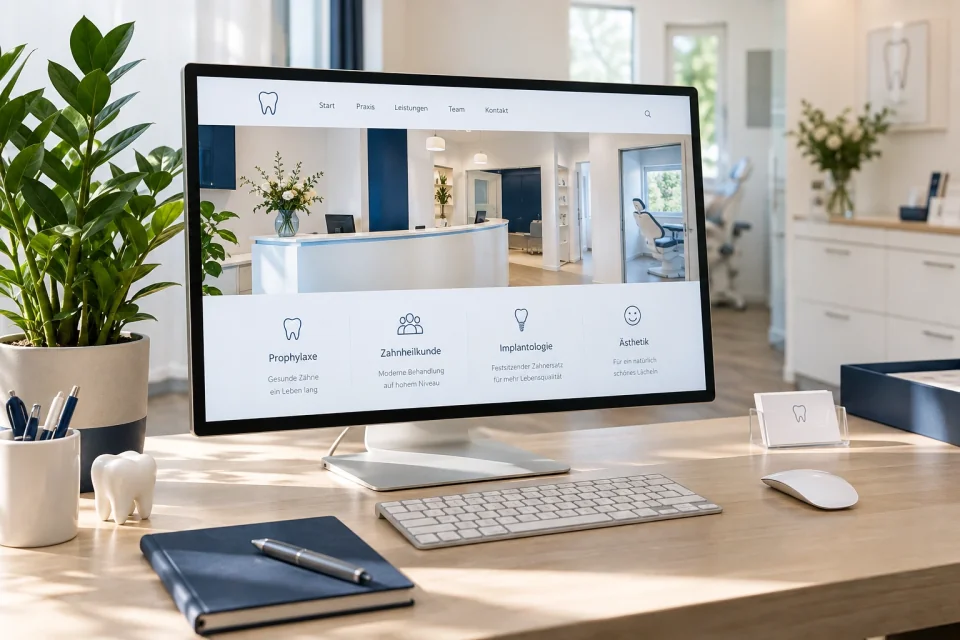 Bildschirm mit Praxis-Website